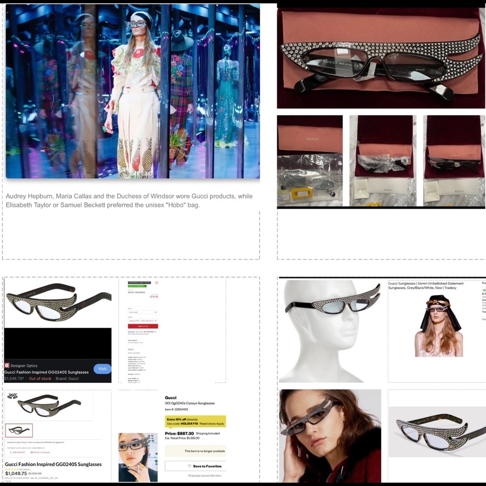 GUCCI DRAMATIC & FUTURISTIC CRYSTAL EMBELLISHED CAT EYE SUNGLASSES - Picture 4 of 16